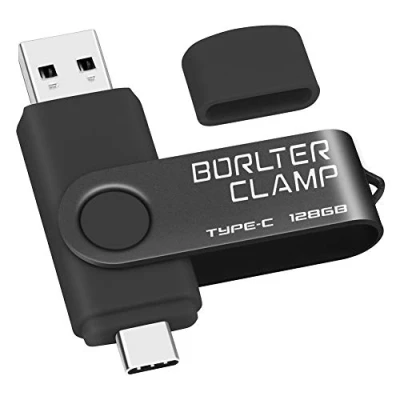 Bild av BORLTER CLAMP 128 GB USB typ C flashenhet, 3.0 minnessticka hopp enhet 2 i 1 för Android telefoner Samsung Galaxy S10/S9/S8/Note 9, LG, Huawei, surfplattor och dator (svart)