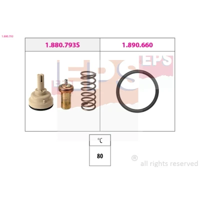 Bild av EPS 1.880.793 Thermostat d&#039;eau 80 Made in Italy OE Equivalent avec joint d&#039;étanchéite, sans connecteurs VOLKSWAGEN: Passat B7 Variant, Touran I