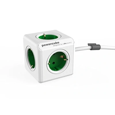 Bild av allocacoc PowerCube Extended EU, 5x uttag och distributör, 230 V Schuko, vit grön