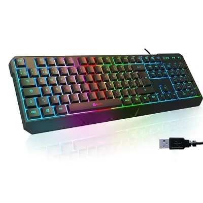 Bild av KLIM Chroma Gaming Tangentbord Qwertz Tyutsch med Kabel Usb + Hållbar, Ergonomisk, Vattentät, Tysta Knappar Rgb Gamer för PC, Mac Xbox One X PS4 Ny 2020 Version +, Svart