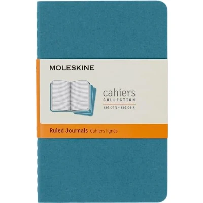 Bild av Moleskine Cahier Journal, Set 3 Notebooks with Ruled Pages, Cardboard Cover Visible Cotton Stiching, Colour Brisk Blue, Pocket 9 x 14 cm, 64 Pages