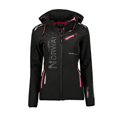 Bild av Geographical Norway, softshell funktionsjacka för damer, utomhusbruk, sportig regnjacka, Svart/Fluo rosa, XL