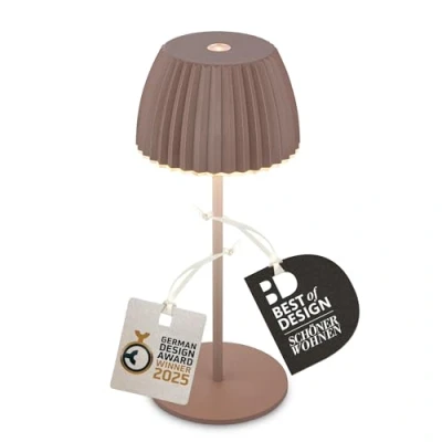 Bild av BRILONER Riffle Mini LED bord trådlös IP44 med ljuskant, touchdimmer, batteri utbytbar, sänglampa, lampa, batterilampa, tysk design Award Winner 2025, 8,5 x 20 cm, Umbrasand