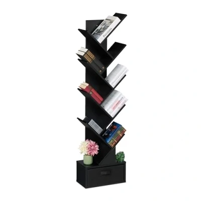 Bild av Relaxdays Liten bokhylla med trädform, 9 grenar, H x B D: 146 38 22 cm, svart