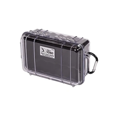 Bild av PELI 1050 mikrolåda, små skyddslådor till kamera och fotoutrustning, IP67 vattentät, 1 liters kapacitet, tillverkad i USA, transparent/svart foder