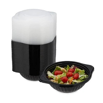 Bild av Relaxdays Meal Prep lådor, set om 24, 1 fack, mikrovågsugn, återanvändbar, plastmatbehållare, svart