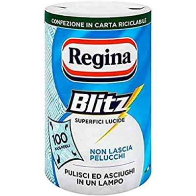 Bild av Regina Blitz Hempapper Förpackning med 1 rulle 100 maxi ark 3 slöjor Återvinningsbar pappersförpackning Rengör och torka i en blixt 100% FSC® certifierat papper