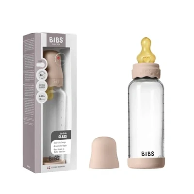 Bild av BIBS Glass Boheme Baby Bottle Round Latex Medium Flow Blush 240 ml