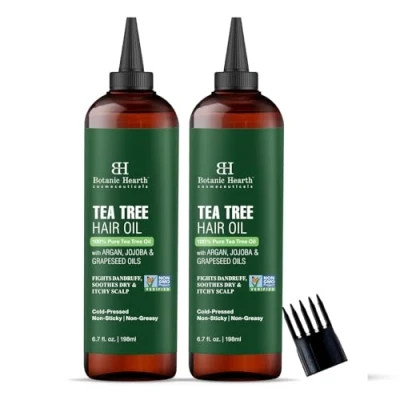 Bild av Botanic Hearth 100 % Pure Tea Tree Oil för hår (6,7 Fooz, 2 pack) Infuterad med jojoba &amp; grapeseed oljor Soothes Itchy Scalp Fights Dandruff Icke GMO verifierad