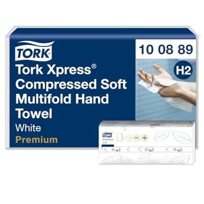 Bild av Tork Xpress Komprimerad Mjuk Multifold Handduk vit H2, Premium kvalitet, 2 lagers, Z vikt, absorberande, 12 x 225 handdukar, 100889