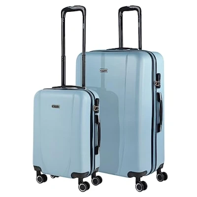 Bild av ITACA Set med 2 Rigid Travel Resväskor 55/75 cm 4 hjul ABS. Resistenta och Lätta. Övre sidoHandtag Kombinationslås. Liten stuga godkänd stor., Ljusblå