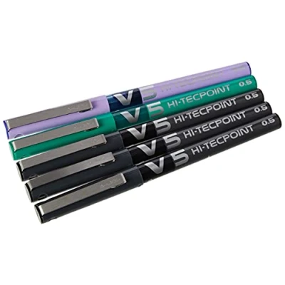 Bild av Pilot V5 kulspetspenna med flytande bläck, 0,5 mm, sorterad, 5 stycken