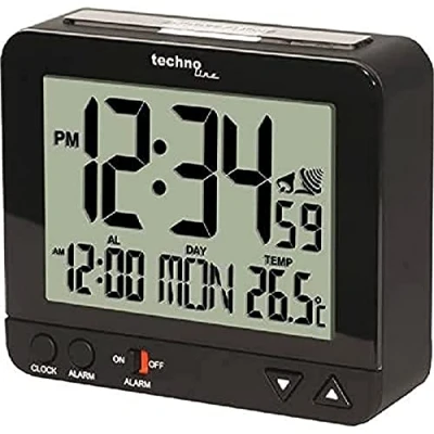 Bild av TECHNOLINE radiostyrd väckarklocka WT 195 med inomhustemperaturdisplay och nattlampa, svart, 3,2 cm lx 9,5 bx 8 h