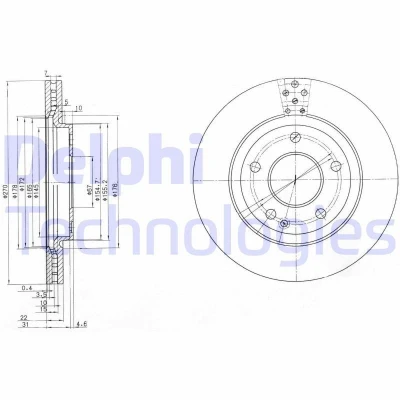 Bild av DELPHI BG3709 Disque de frein 270 22 5 ventilé huilé non traité sans roulement roue, bague ABS MERCEDES BENZ: Vaneo