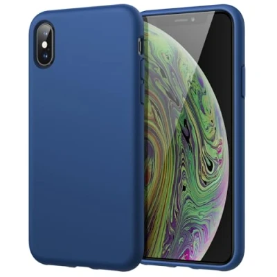Bild av JETech Silikonskal för iPhone XS och X 5,8 Tum, Silkes Mjuk Beröring Full Kropp Skyddande Telefon Case, Stötsäkert Cover med Mikrofiber Foder (Blå Kobolt)