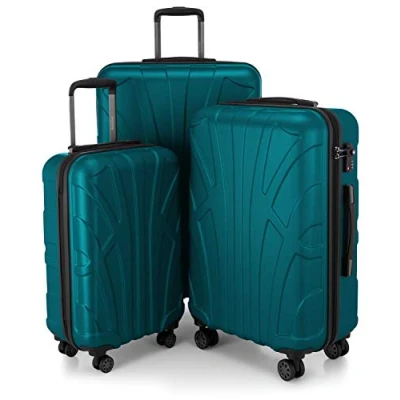 Bild av suitline rullväska i 3 storlekar, trolleyset hårt skal Resväska (55 cm, 66 76 cm) tvillinghjul, Vattengrön, SET, set