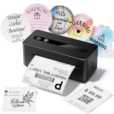 Bild av TATTMUSE Bluetooth etikettskrivare, DHL etikettskrivare 4 x 6, termoetikettskrivare för streckkodsförsändelseetiketter, kompatibel med smartphones, PC, Amazon, DHL, Etsy, Shopify, Royal Mail, FedEx