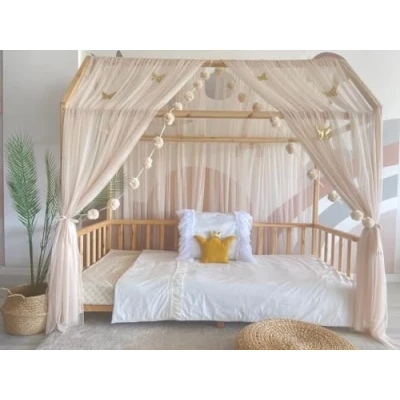 Bild av Baby Fancyroom Hussäng himmel, sänghimmel, gammalrosa för barnsäng, barnrum, baldakin, sänghimmel flickor, prinsesrum (himmel gammelrosa 5 guldfjärilar, 340 cm)