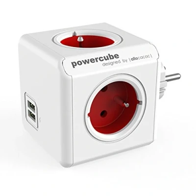 Bild av PowerCube Original Splitter 4 Uttag + 2 USB Portar Röd