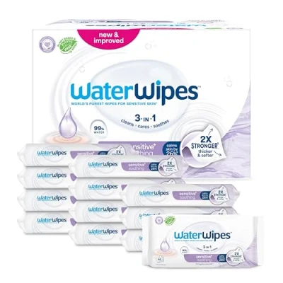 Bild av WaterWipes Soothing Clean Baby Wipes, 720 lugnande våtservetter för barn (12 Packs), med 99% vatten och botaniska extrakt, ansikte kropp