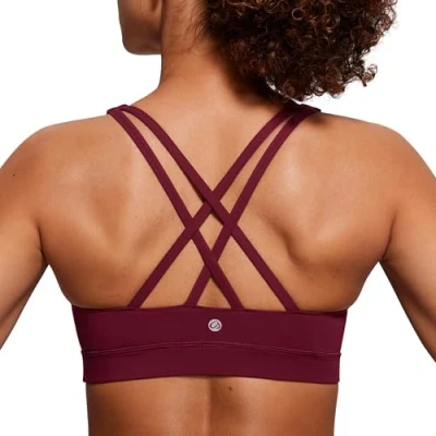 Bild av CRZ Yoga Strappy Sports Bh För Kvinnor Criss Cross Back Workout Vadderad Trådlös Red Merlot M