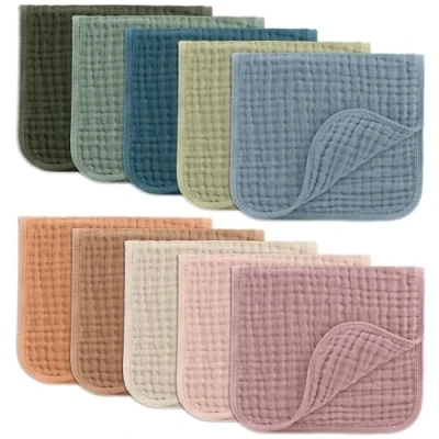 Bild av Bekväma ungar muslin rapdukar set (50 x 25 cm, paket med 10) stor, 6 lager, ultraabsorberande 100 % bomull för babyspott, drool och röra mjuk, mild fantastisk, (flerfärgad)