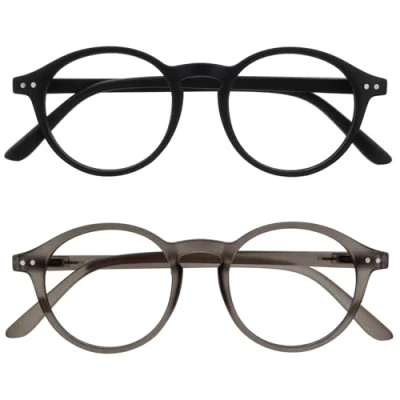 Bild av OPULIZE REY läsglasögon 2 pack retro rund ram matt svart, grå herr dam fjädergångjärn RR56 17 +1,00