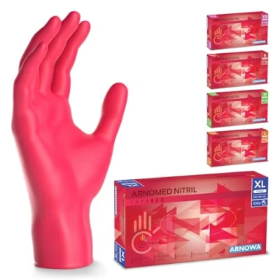 Bild av ARNOMED engångshandskar röda, nitrilhandskar XL, med 100 st/box, puderfria, latexfria gummihandskar, finns i XS, S, M, L &amp; XL