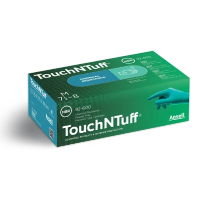 Bild av Ansell TouchNTuff 92 600 Nitril engångshandskar, Pulverfria, Livsmedelsgodkända, Kemisk resistenta, Mekaniska skydd, Latexfria Grön, XL (100 handskar)