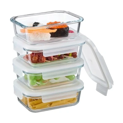Bild av Relaxdays Livsmedelsburkar i glas, set om 4, lufttätt plastlock, 640 ml, behållare, transparent