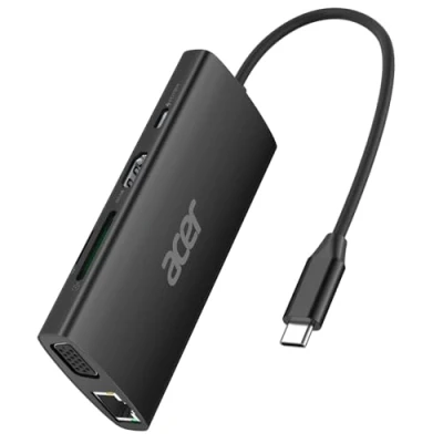 Bild av Acer USB C hub med 4k HDMI, 9 i 1 till Ethernet adapter, 5 Gbps A 3.0 dockningsstation, PD 100 W laddning, SD kortläsare, VGA splitter för MacBook, Acer, bärbara datorer, yta