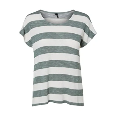 Bild av Vero Moda Vmwide Stripe S/L GA NOOS Tshirt med print, Storlek: XL, Laurel wreath/snow white