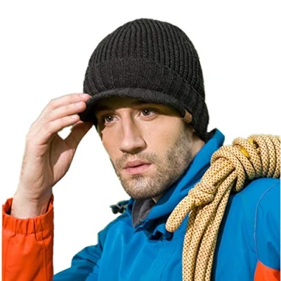 Bild av Magracy stickad vintermössa för män utomhus tjock toppad mössa hatt, Mörkgrått, one size