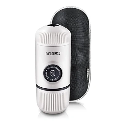 Bild av WACACO Nanopresso kaffebryggare med skyddsfodral, Manuell Bärbar Espressomaskiner, 18 Bar Tryck Kaffemaskin, Uppgraderingsversion av Minipresso, Perfekt för Camping, Resor (Elements Chill White)