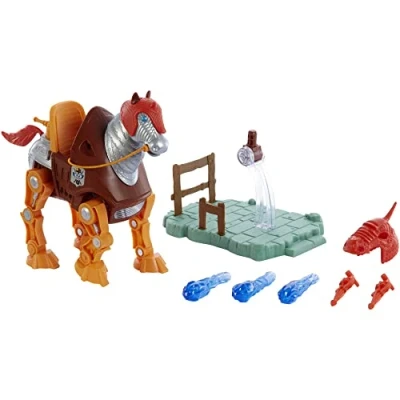 Bild av Masters of the Universe Origins Stridor Figure With Robot Horse, Launcher &amp; 3 Plasma Blasts Includes Display Stand 7&#039; Tall Gift for Kids 6+