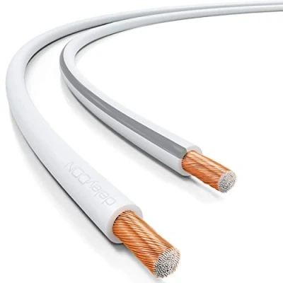 Bild av deleyCON 25m Högtalarkabel Boxkabel 2x 1,5mm² Kopparöverdraget Aluminium CCA Polaritetsmarkering 2x48x0,20mm Litz BauPVO/CPR Vit