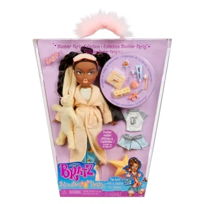 Bild av Bratz Slumber Party modedocka Sasha med 2 uppsättningar pyjamas, plysch och tillbehör för barn samlare
