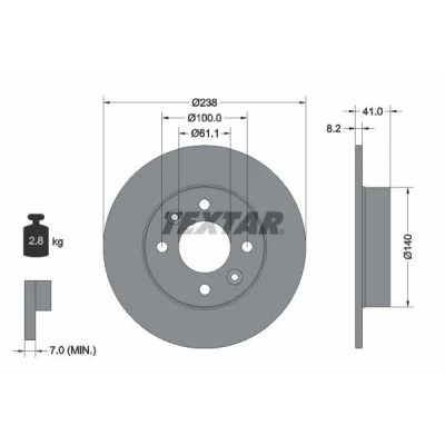 Bild av TEXTAR PRO 92036003 Disque de frein 238 8,2 04/06 100 plein revêtu sans boulon fix roue, moyeu roue RENAULT: TWINGO 1, CLIO 1
