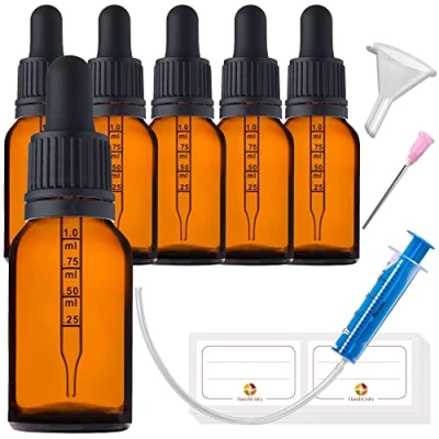 Bild av HandsUnity 15ml 6st Pipettflaska Liten Glasflaska Apoteksburk i Bärnstensglas Med Svart Pipettlock och st Extra Tillbehör Flaskor av Brunt Glas