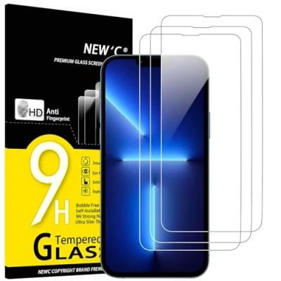 Bild av NEW&#039;C 3 Pack, skärmskydd i glas för iPhone 13 Pro Max, 14 Plus (6,7 Tum), bubbelfri, 9H hårdhet, 0,33 mm ultratransparent, ultrabeständigt härdat
