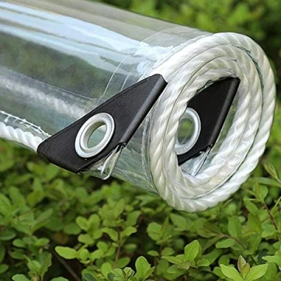 Bild av Vattentät transparent PVC presenning med öljetter, väderbeständig presenning, slitstark vikbar baldakin, 0,35 mm, regnskydd, för trädgårdsmöbler, växter, växthus, husdjur, hytta, tak (1,9 x 3 m (6,2 9,8 fot))