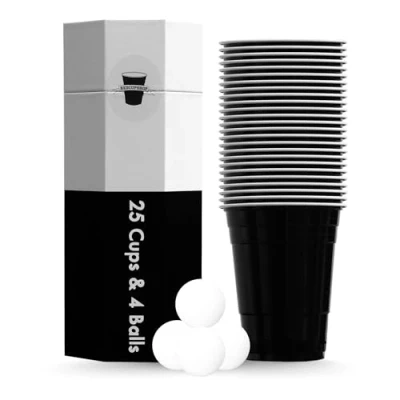 Bild av RedCupShop® Partymugg set 25 svarta koppar &amp; 4 bollar diskmaskinssäker och återanvändbar 473 ml/16 oz svart mugg