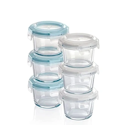 Bild av Grizzly Set med babymatbehållare i glas ugnssäkra minibehållare lock 6 x 130 ml (4,4 oz) rund luft och vätsketät