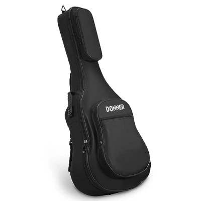 Bild av Donner Full storlek akustisk gitarr spelväska ryggsäck för 40 41 tum, 12 mm svampdyna, mjukt fodral, 600D nylon Oxford vattentät icke vävd interiör, två fickor svart