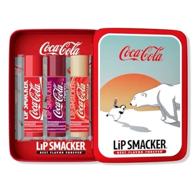 Bild av Lip Smacker Balm Tin Trio, 3 Piece Kids Gift Set, Holiday Themed Coca Cola Edition, Moisturizing and Easy to Apply, Infused with Castor Seed Oil,