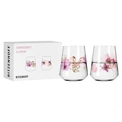 Bild av RITZENHOFF 3462001 universalglas set om 2 500 ml serie sommarsonett allround nr 1 blommig stil, färgglad Made in Germany, rosa, vit, bär
