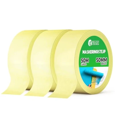 Bild av V1 Trade Maskeringstejp, målarband 50 mm x m Universellt tillämplig, restfri avtagbar tejp för alla standardmålningsarbeten (50 (3 Stück))