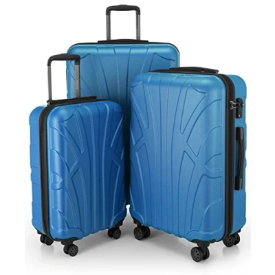 Bild av Suitline resväska i 3 storlekar, vagnset vagn hardshell (55 cm, 66 76 cm) tvillingrullar, 15 olika färger, cyanblå, set om 3, bagagesats