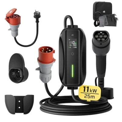 Bild av Typ 2 EV Laddare CEE 11kw [3 fas,25m,6 16A] dé med Justerbar Laddningseffekt, Elbilsladdare och Mobil Laddstation/Wallbox för Model Y/3, ID.4, Enyaq, ATTO 3, I4 andra PHEV/EV