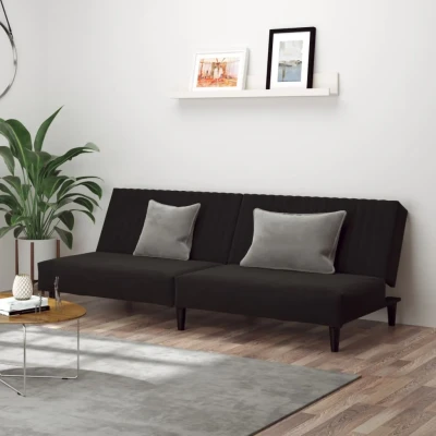 Bild av vidaXL Bäddsoffa 2 sits svart sammet, bäddsoffa, gästsäng, golvbäddsoffa, soffa